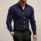 Tailored Long Sleeve Button Up Dress Shirt with Spread Collar for Men - Navy Blue