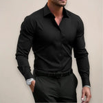Tailored Long Sleeve Button Up Dress Shirt with Spread Collar for Men - Black