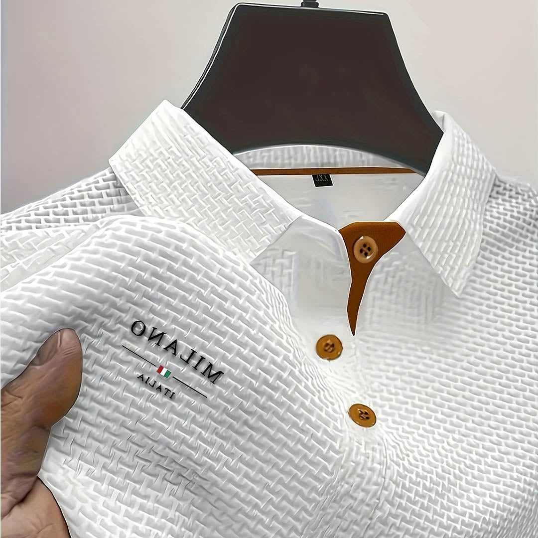 Textured Button-Down Polo Shirt for Men - White