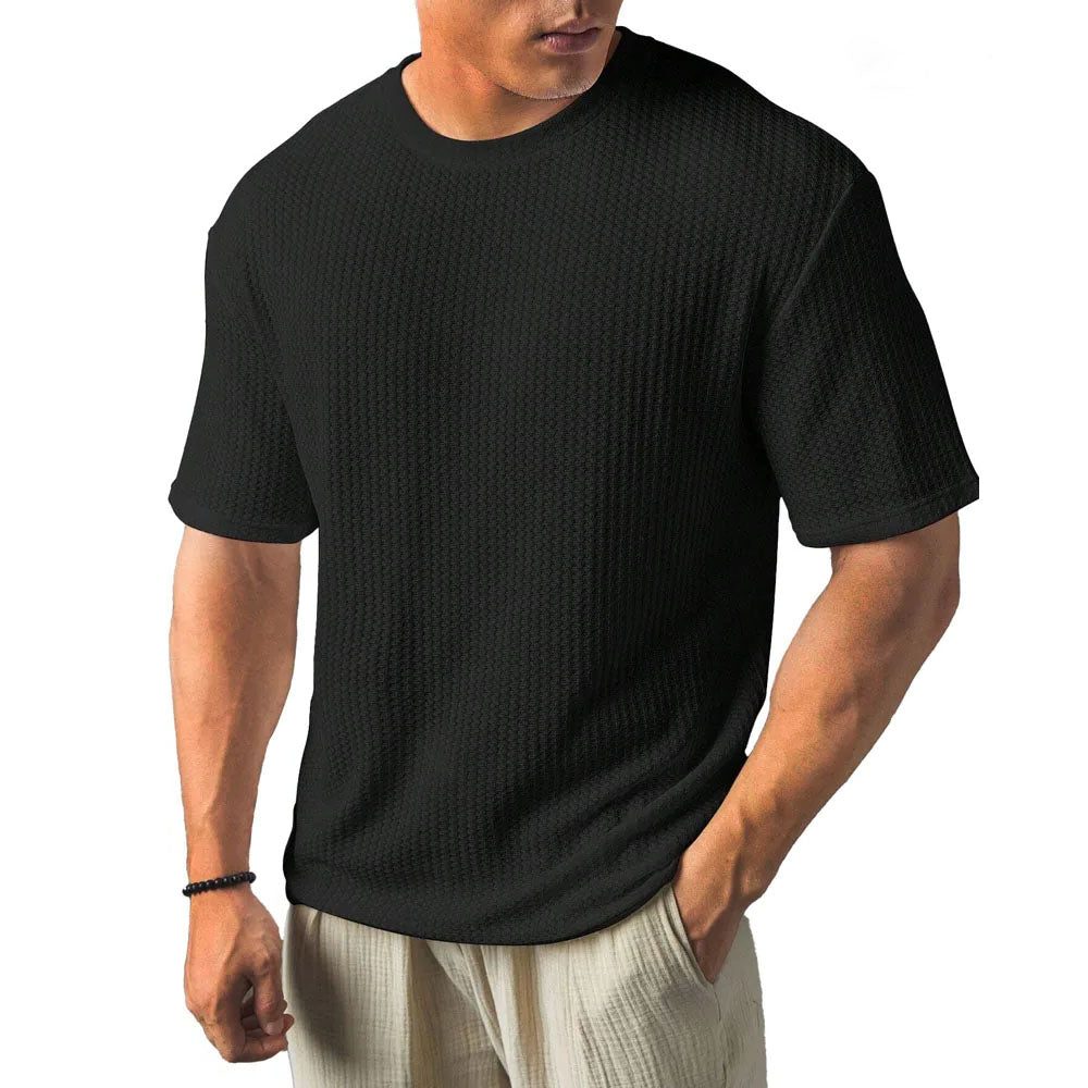 Textured Crew Neck T-Shirt for Men - Black