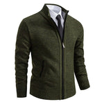Textured Knit Stand Collar Cardigan Sweater with Zip for Men - Army Green