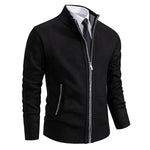 Textured Knit Stand Collar Cardigan Sweater with Zip for Men - Black