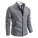 Textured Knit Stand Collar Cardigan Sweater with Zip for Men - Light Gray