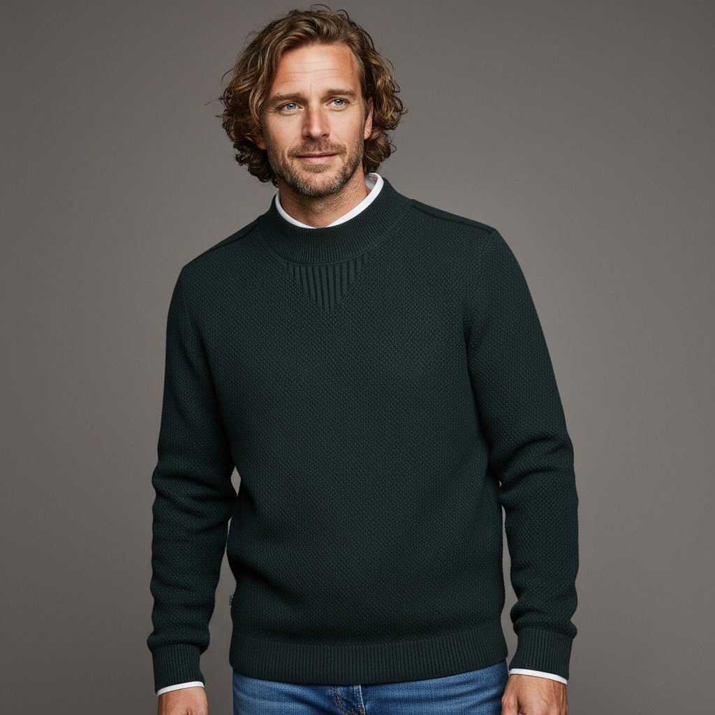 Textured Mock Neck Knit Sweater with Ribbed Cuffs for Men - View 10