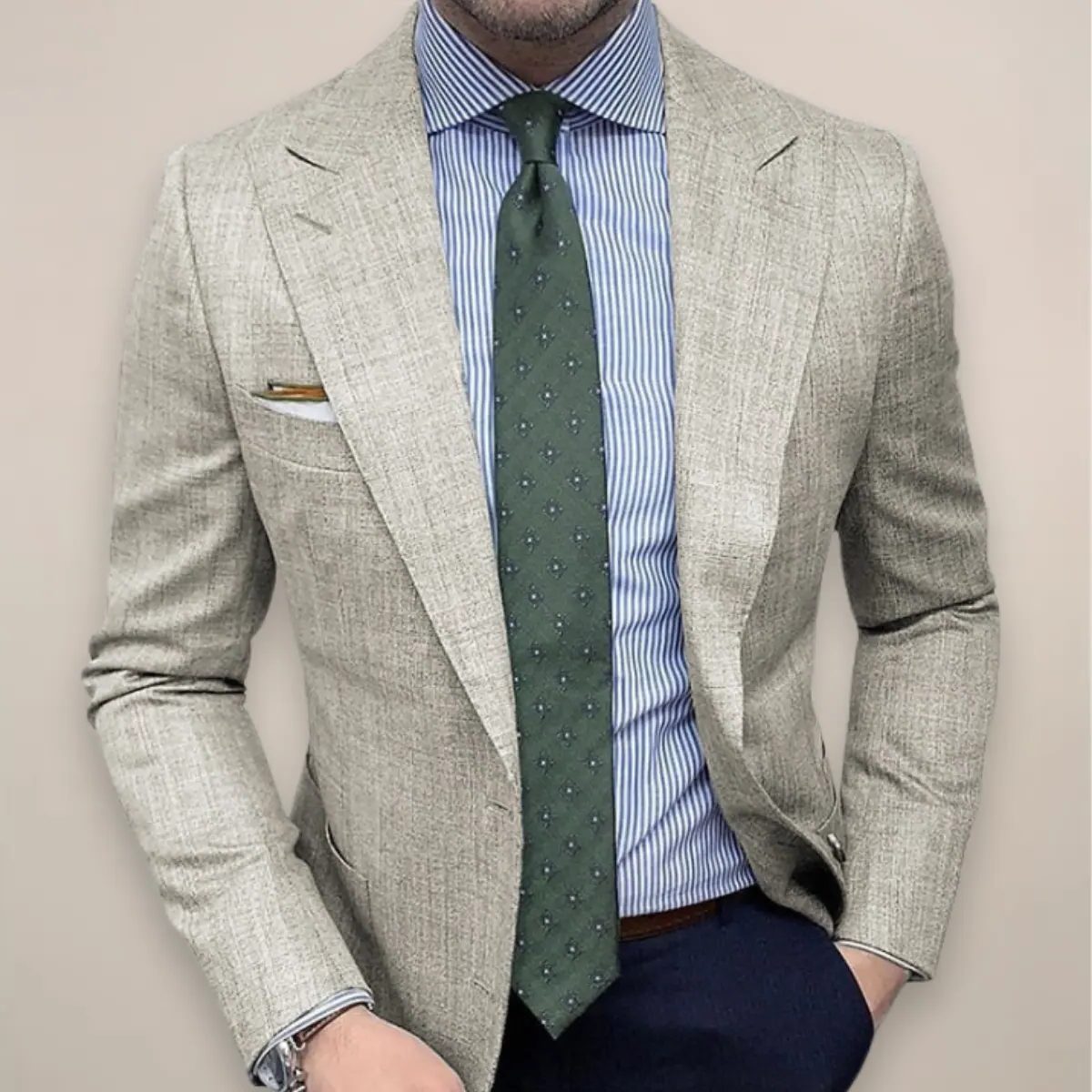 Textured Notch Lapel Blazer for Men - Grey