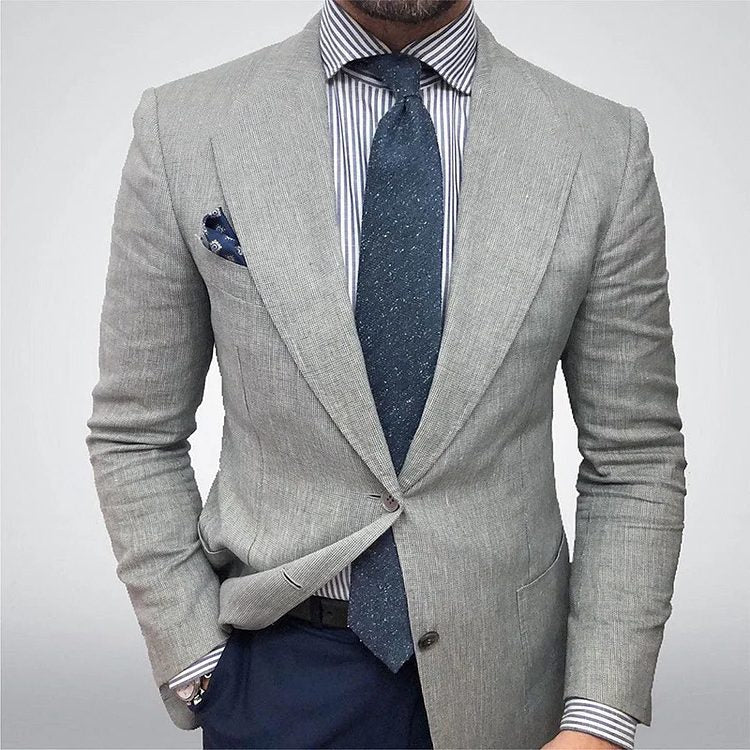 Textured Notch Lapel Blazer for Men - Light Grey