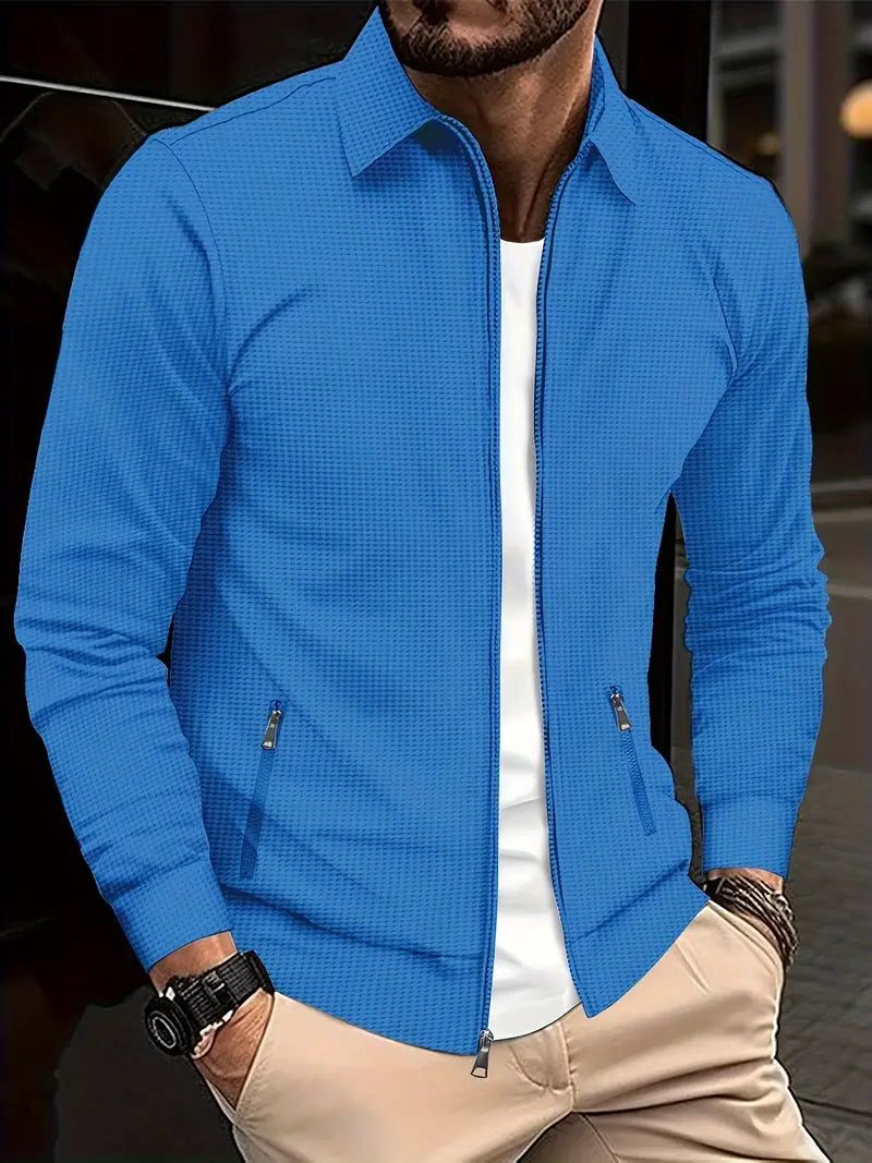 Textured Zip-Up Overshirt for Men - Blue
