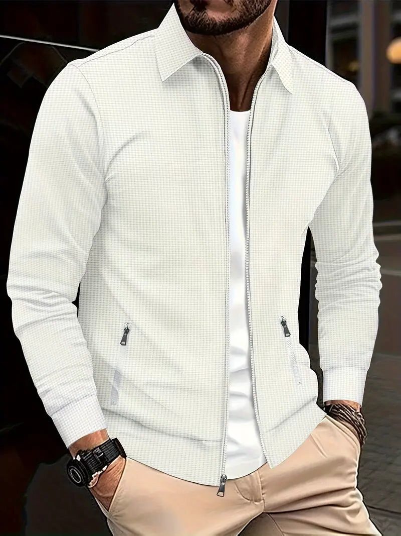 Textured Zip-Up Overshirt for Men - White