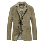 Three-Button Notch Lapel Jacket with Patch Pockets for Men - Khaki