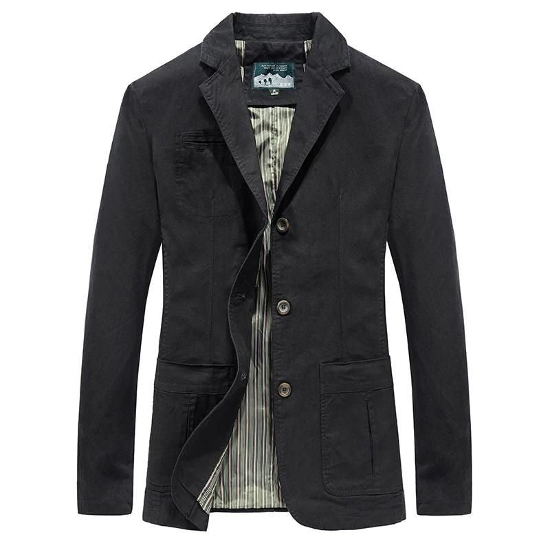 Three-Button Notch Lapel Jacket with Patch Pockets for Men - Black