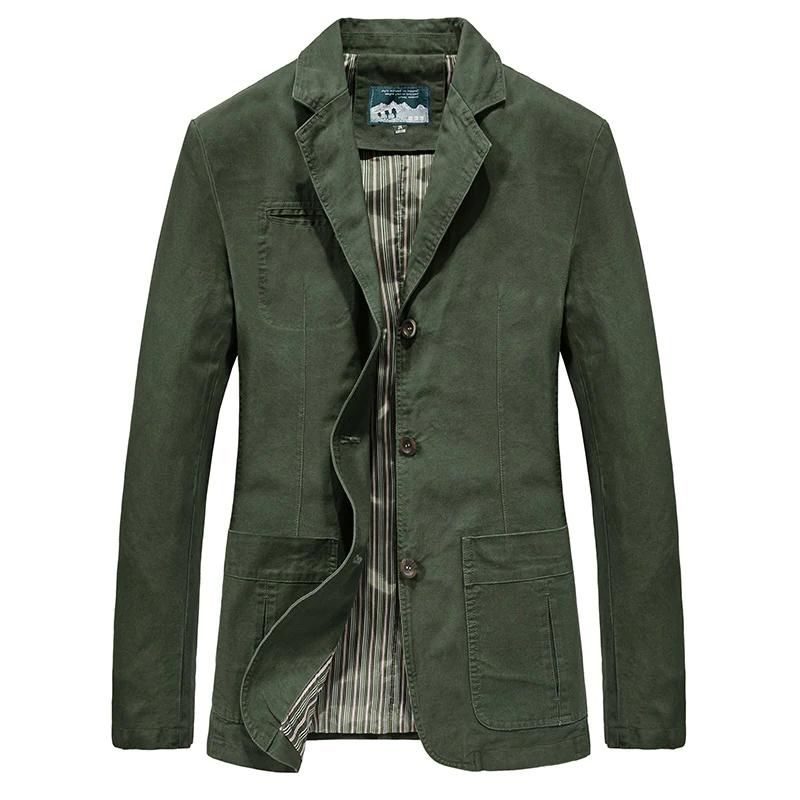 Three-Button Notch Lapel Jacket with Patch Pockets for Men - Green