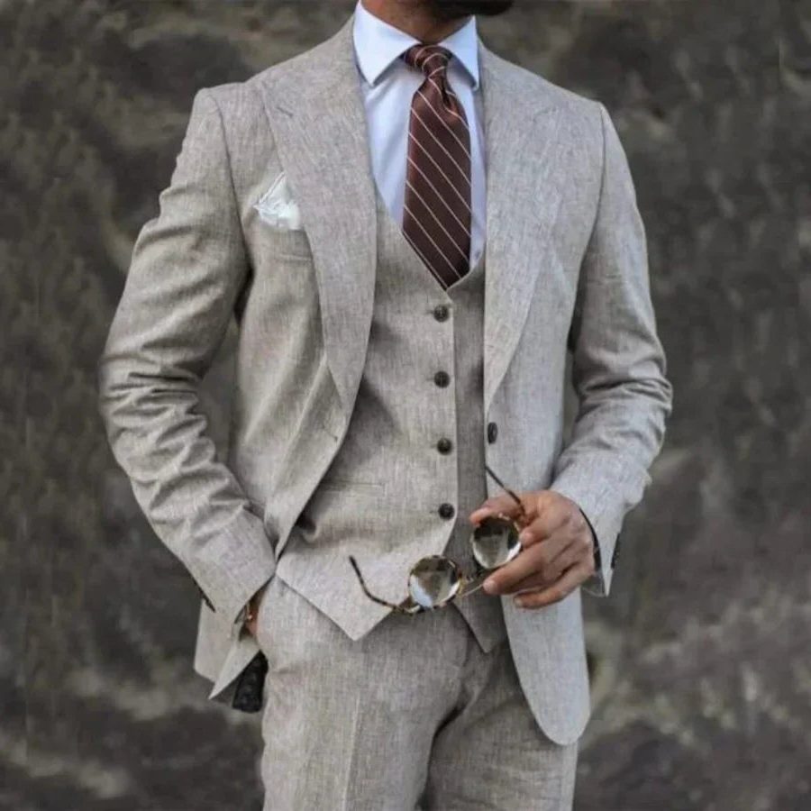 Three-Piece Double-Breasted Blazer Set for Men - Light Gray