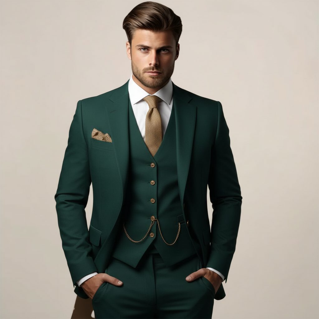 Three-Piece Double-Breasted Suit for Men - Turquoise Green