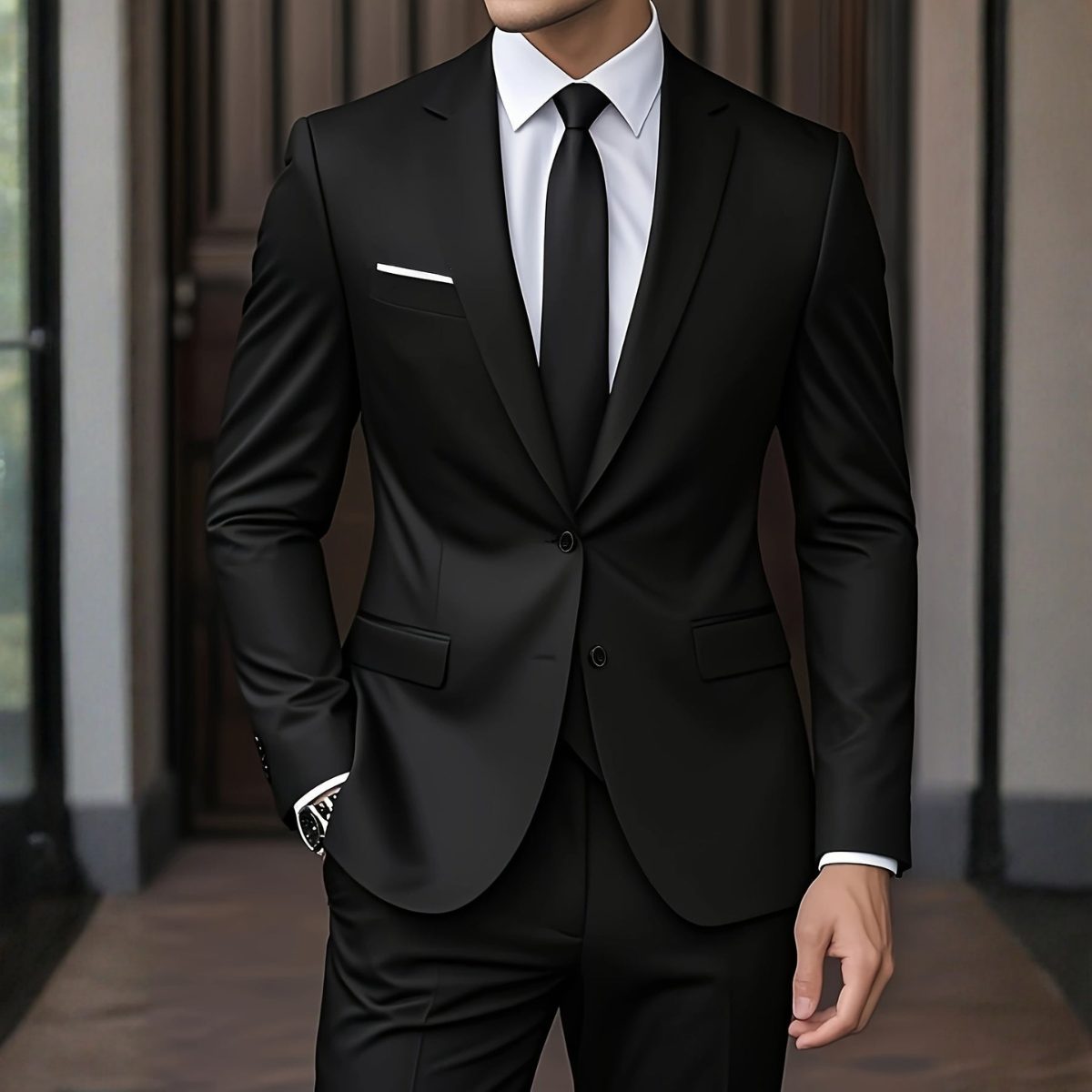 Two-Button Notch Lapel Suit for Men - Black
