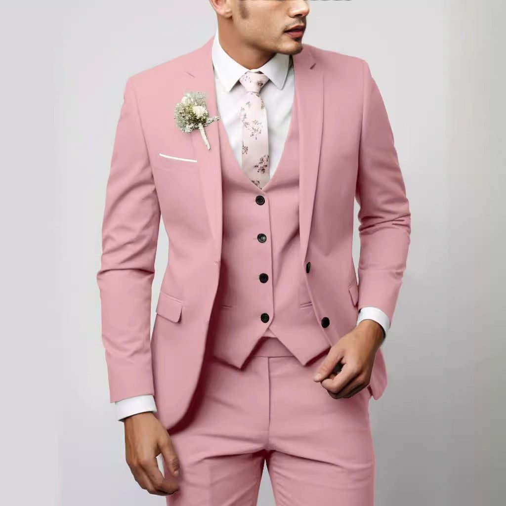 Two-Piece Single-Breasted Blazer Set for Men - Pink