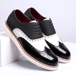 Two-Tone Wingtip Brogue Oxford Shoes with Lace-Up Closure for Men - Black