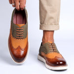 Two-Tone Wingtip Brogue Oxford Shoes with Lace-Up Closure for Men - View 2