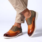 Two-Tone Wingtip Brogue Oxford Shoes with Lace-Up Closure for Men - View 3
