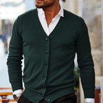 V-Neck Button-Front Ribbed Knit Cardigan Sweater for Men - Green