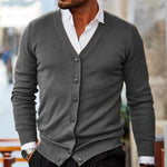 V-Neck Button-Front Ribbed Knit Cardigan Sweater for Men - Dark Gray
