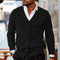 V-Neck Button-Front Ribbed Knit Cardigan Sweater for Men - Black