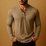 V-Neck Henley Long Sleeve Shirt for Men - Brown