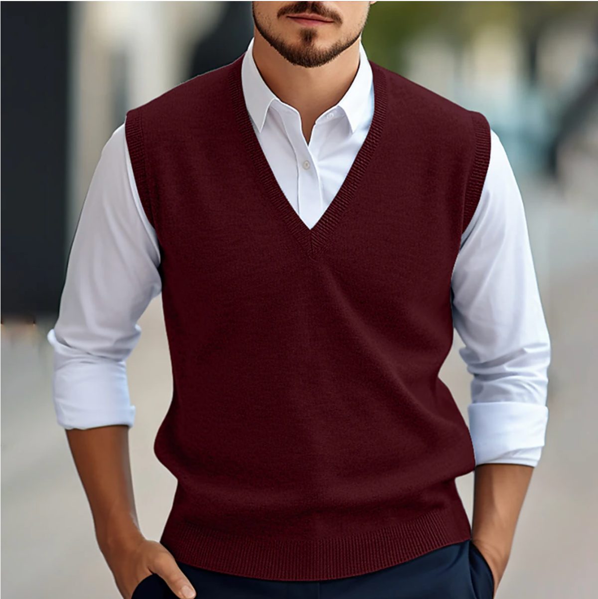 V-Neck Sleeveless Sweater Vest for Men