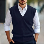 V-Neck Sleeveless Sweater Vest for Men - Blue