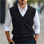 V-Neck Sleeveless Sweater Vest for Men - Black