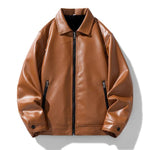Vegan Leather Bomber Jacket for Men - Brown