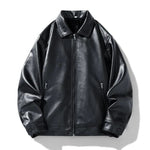 Vegan Leather Bomber Jacket for Men - Black