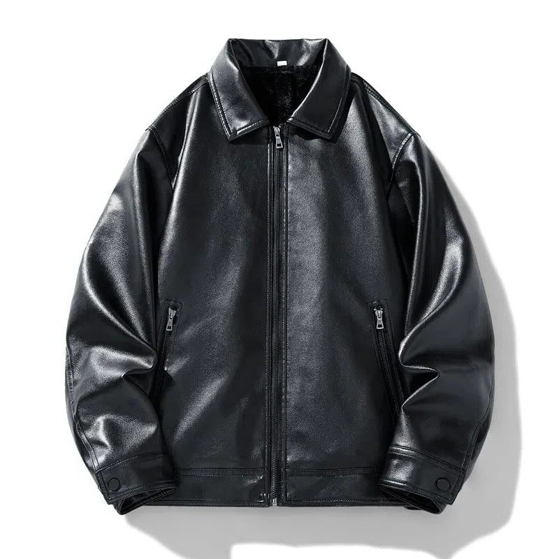 Vegan Leather Bomber Jacket for Men - Black