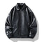 Vegan Leather Bomber Jacket for Men - Black