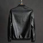 Vegan Leather Zip-Up Jacket with Stand Collar for Men - View 3