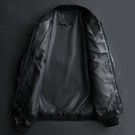 Vegan Leather Zip-Up Jacket with Stand Collar for Men - View 4