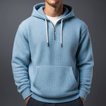 Waffle Knit Half-Zip Hoodie with Kangaroo Pocket for Men