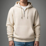 Waffle Knit Half-Zip Hoodie with Kangaroo Pocket for Men - Beige