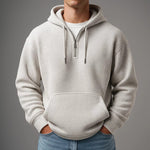 Waffle Knit Half-Zip Hoodie with Kangaroo Pocket for Men - Gray