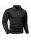 Waffle Knit Long Sleeve Polo Shirt with Zip Pocket for Men - Black