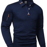 Waffle Knit Long Sleeve Polo Shirt with Zip Pocket for Men - Navy
