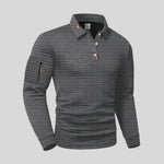 Waffle Knit Long Sleeve Polo Shirt with Zip Pocket for Men - View 2