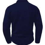 Waffle Knit Long Sleeve Polo Shirt with Zip Pocket for Men - View 8