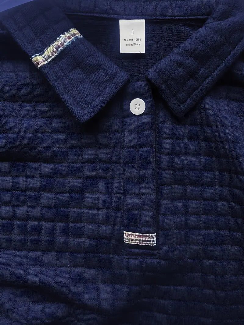 Waffle Knit Long Sleeve Polo Shirt with Zip Pocket for Men - View 9