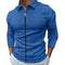 Waffle Knit Polo Collar Zip-Up Long Sleeve Shirt for Men