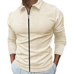 Waffle Knit Polo Collar Zip-Up Long Sleeve Shirt for Men - Khaki