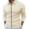 Waffle Knit Polo Collar Zip-Up Long Sleeve Shirt for Men - Khaki