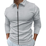 Waffle Knit Polo Collar Zip-Up Long Sleeve Shirt for Men - Light Gray