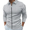 Waffle Knit Polo Collar Zip-Up Long Sleeve Shirt for Men - Light Gray