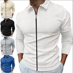 Waffle Knit Polo Collar Zip-Up Long Sleeve Shirt for Men - View 6