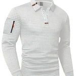 Waffle Textured Long Sleeve Polo Collar Knit Sweater with Zip Pocket for Men - White (Almost Sold Out)